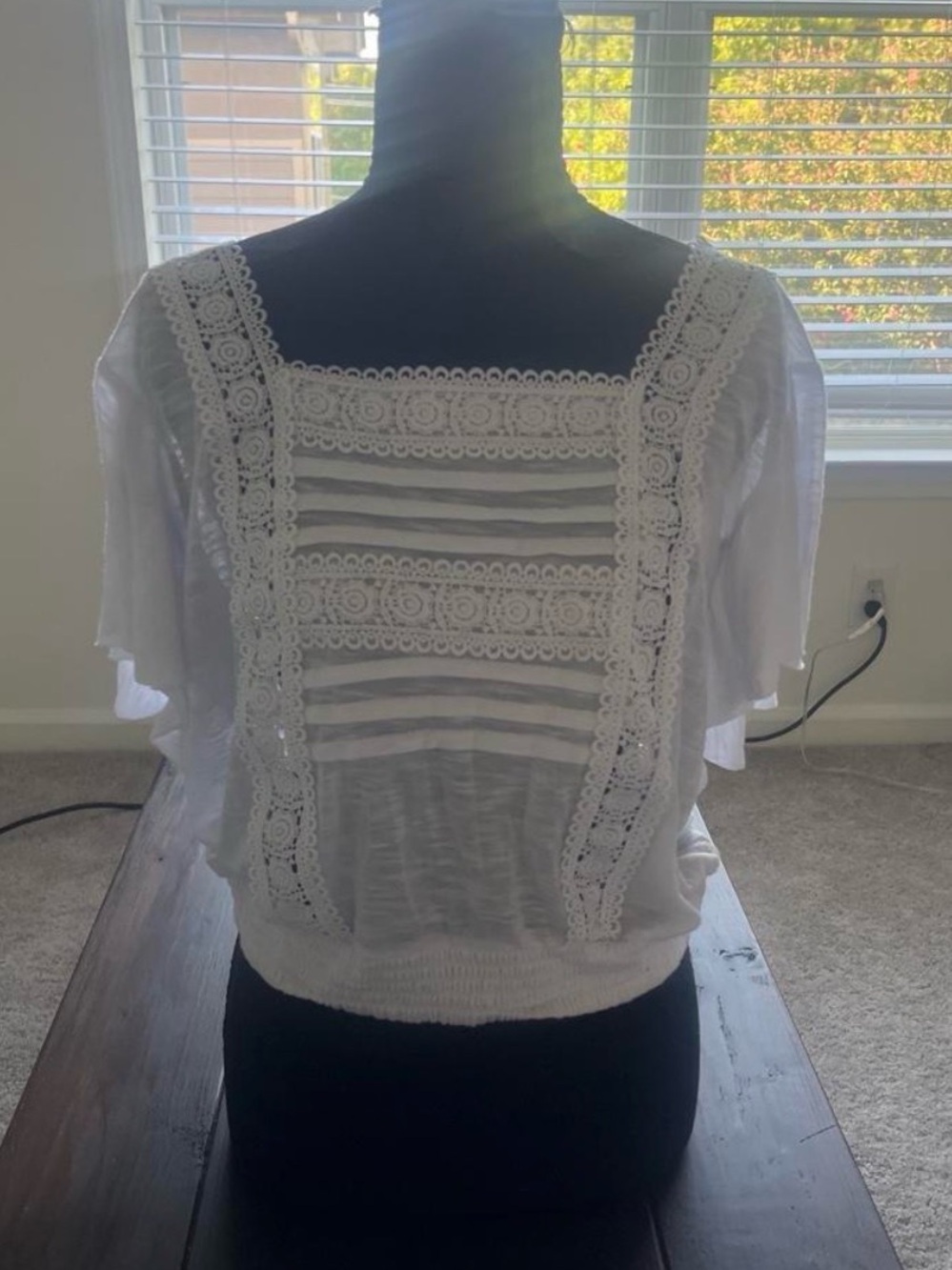 Miss Chievous White Lace-Trim Square Neck Women's Top